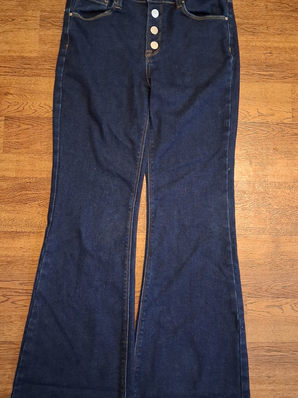 Risen Dark Blue Button Fly Flared Jeans
